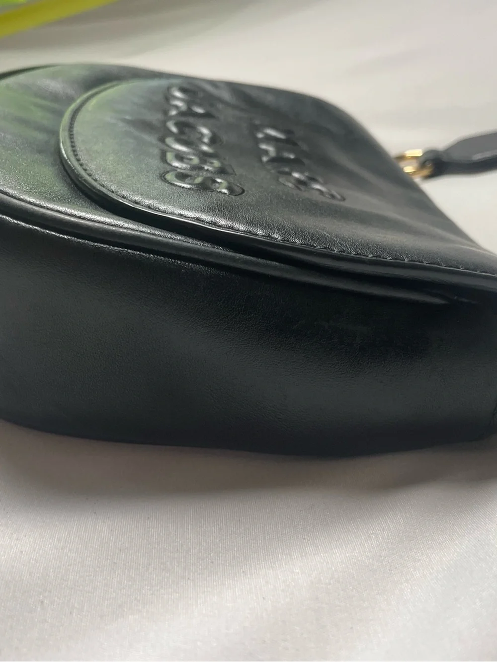 Marc Jacobs Black Leather Saddle Crossbody Bag Striped Guitar Strap